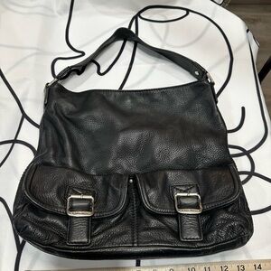 Michael Kors Black Leather Shoulder Bag with Buckle Detail